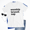 Worship, Brunch, Nap UNISEX FIT V-Neck Tee (ALSO in ROYAL BLUE) - Ven & Rose
